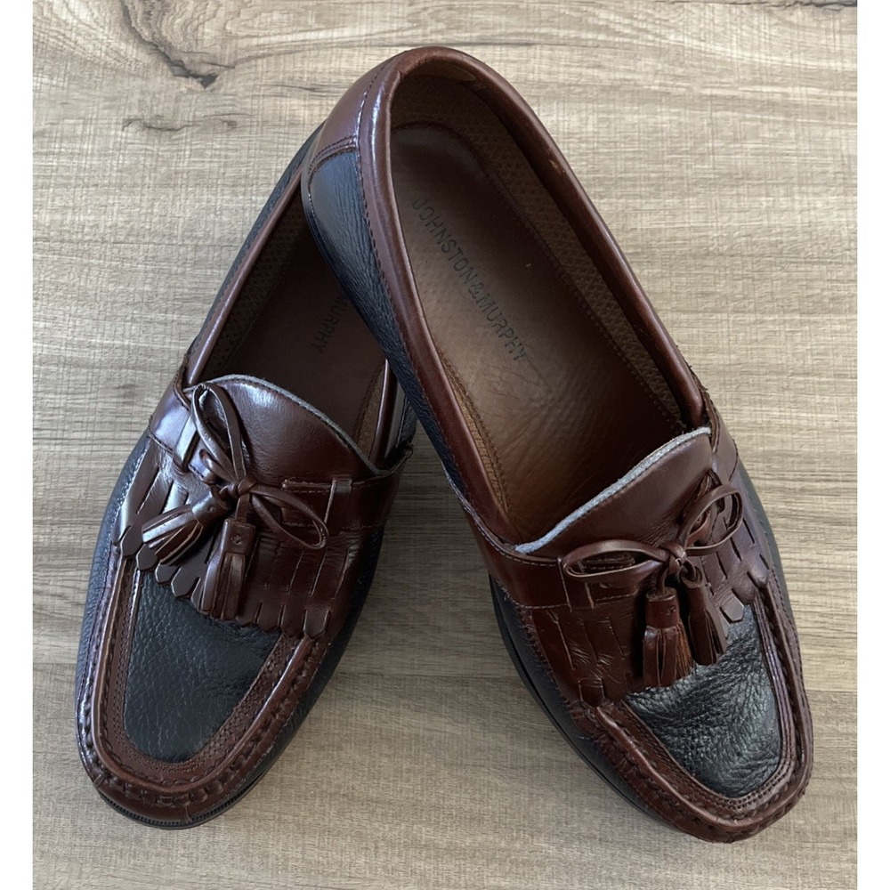 Johnston Murphy Aragon II Men's Kiltie Tassel Loafer 2 Tone Black Brown S 9.5 M